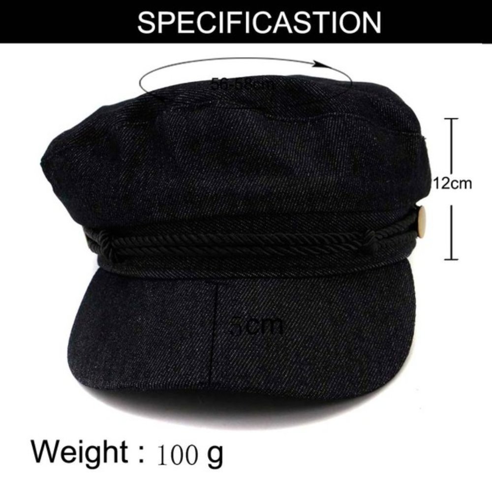 Black Denim Military Cap - Picture 5 of 7